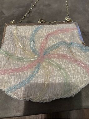 Vintage Seed Beaded Pastel Swirl Evening Bag - Unbranded